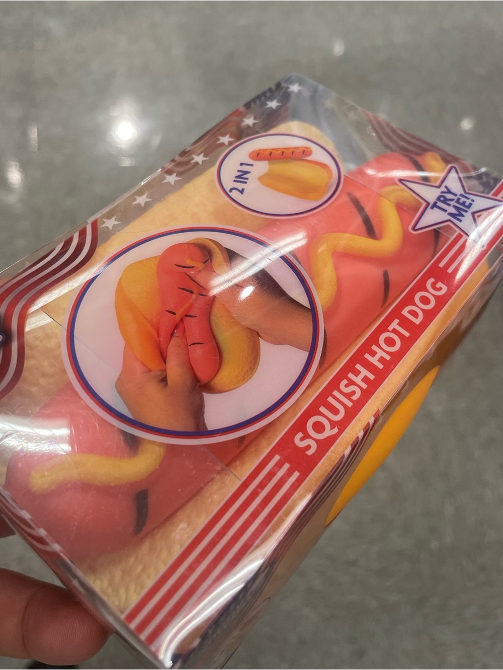Squish Hot Dog Toy - Pink and Yellow Kids Squishy